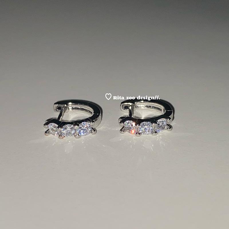 Double Ear Piercing Hoop Earrings with Colored Zircon – Exquisite, Flashy, Niche Design