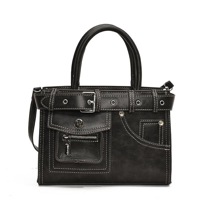 

Women s bag 2025 new Korean version fashion sewing thread retro handbag large capacity shoulder messenger tote bag чёрный