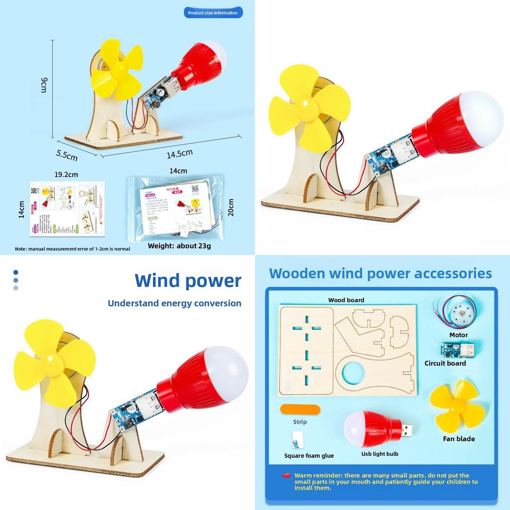 Wooden Handmade Assembled Wind Power Experimental Set Children Puzzle Toys For Kids Educational Physics