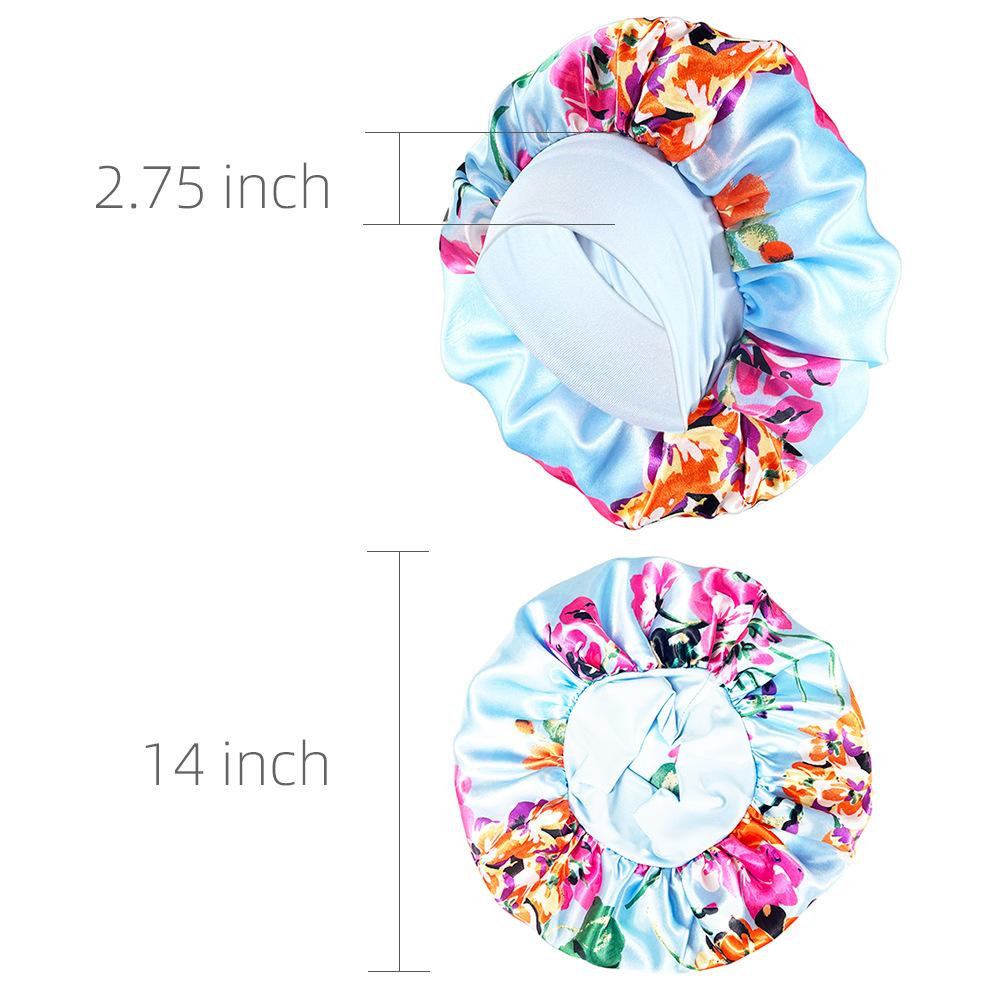 Satin printed sleeping cap elastic wide edge round cap hair care cap beauty and hairdressing cap