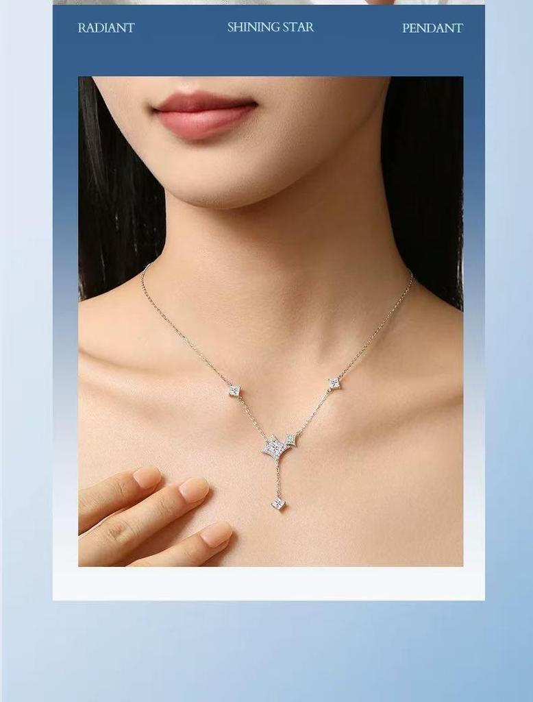 Nickel Silver-Plated Gold Star Tassel Necklace - Light Luxury Design, New Year Gift for Women