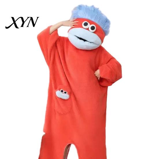 Warm Plush Onesie Funny Wearable Big Mouth Pajamas for Kids, Adults, Soft Kids Sleepwear Fleece Cozy Home Loungewear, Hooded One-Piece Jumpsuit Dress