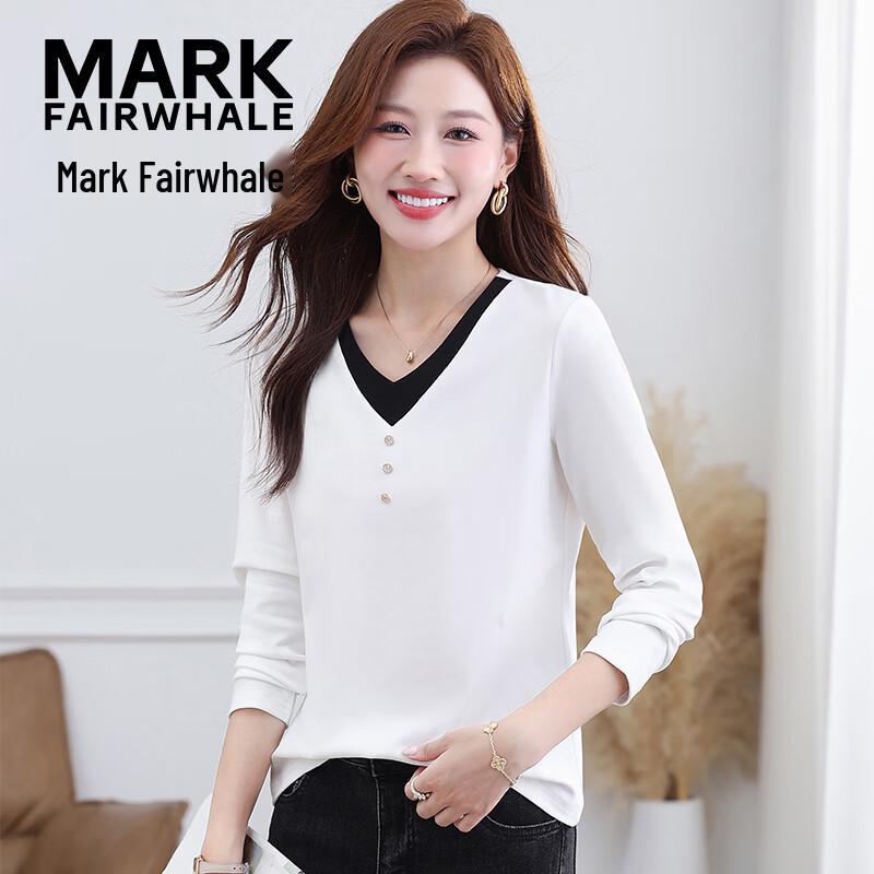 MARK FAIRWHALE Women's V-Neck Long Sleeve Faux-Layer T-Shirt