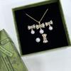 S925 Pearl & Diamond Color Block Bow Jewelry Set - Ring, Pendant, Ear Pins for Women
