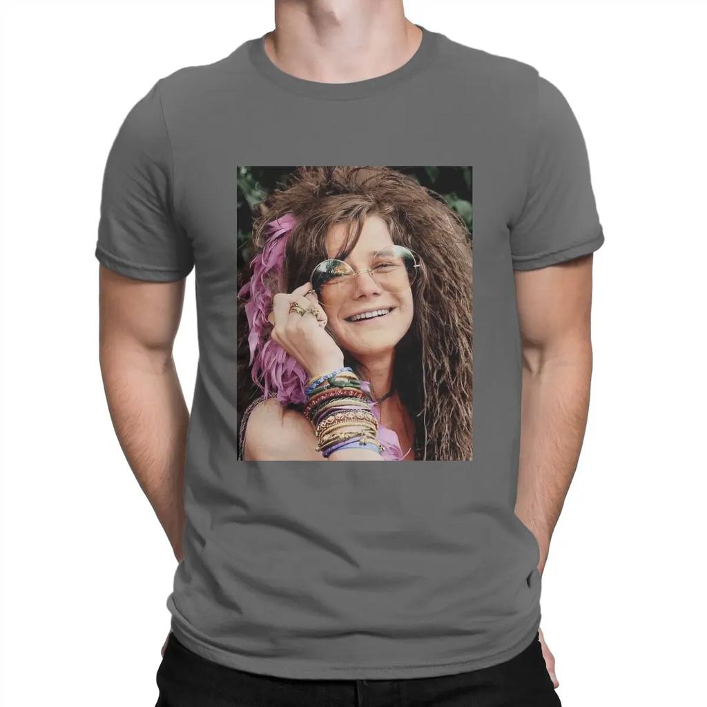 Men's American Rock Musicians Of The 1970s T Shirts Janis Joplin Pure Cotton Tops Funny Short Sleeve