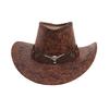 Vintage Faux Leather Cowgirl Hat for Women Men Bull Head Belt Wide Brim Crack Western Caps for Party, Outdoor Activities