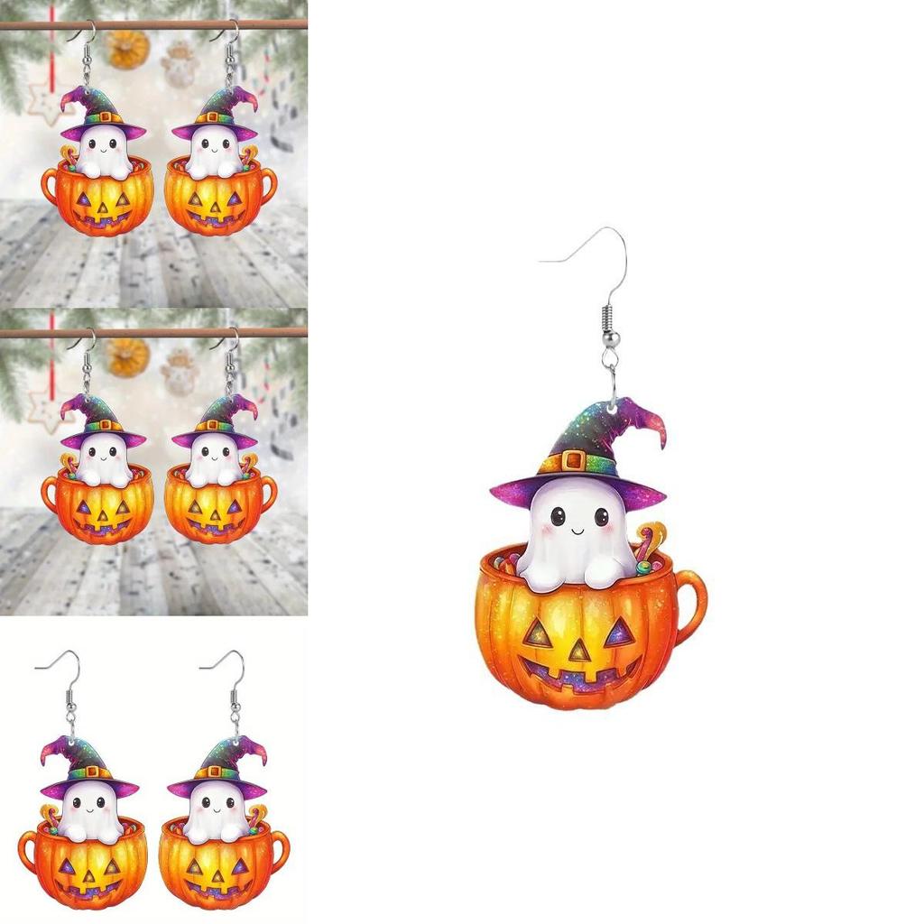 Halloween Themed Ghost Pumpkin Pot Pattern Women Acrylic Earrings For Men And Women Summer