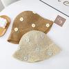 Sweet Flower Straw Hat For Women Summer Hollow Brethable Wide Brim Sunshade Foldable Fisherman Cap Girl Travel Outdoor Basin Hat