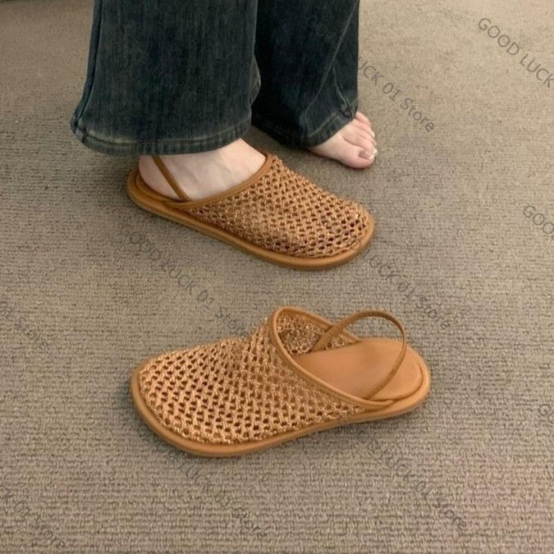 Fashion Mesh Hollow Woven Toe Sandals for Women for Summer Wear New Style with Back Straps and Soft Soles for Beach Roman Shoes