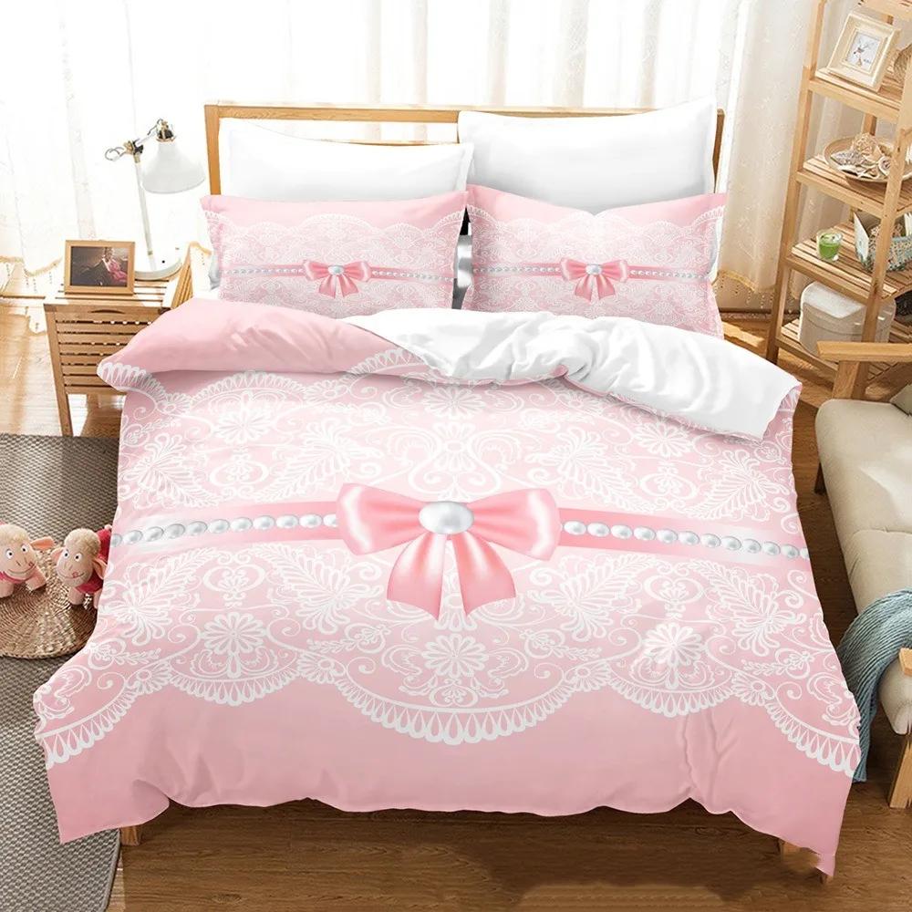 Princess Crown Bedding Sets For Girls Microfiber Duvet Cover Set Full Size ,Pink Butterfly Festival Comforter Cove Pillowcases