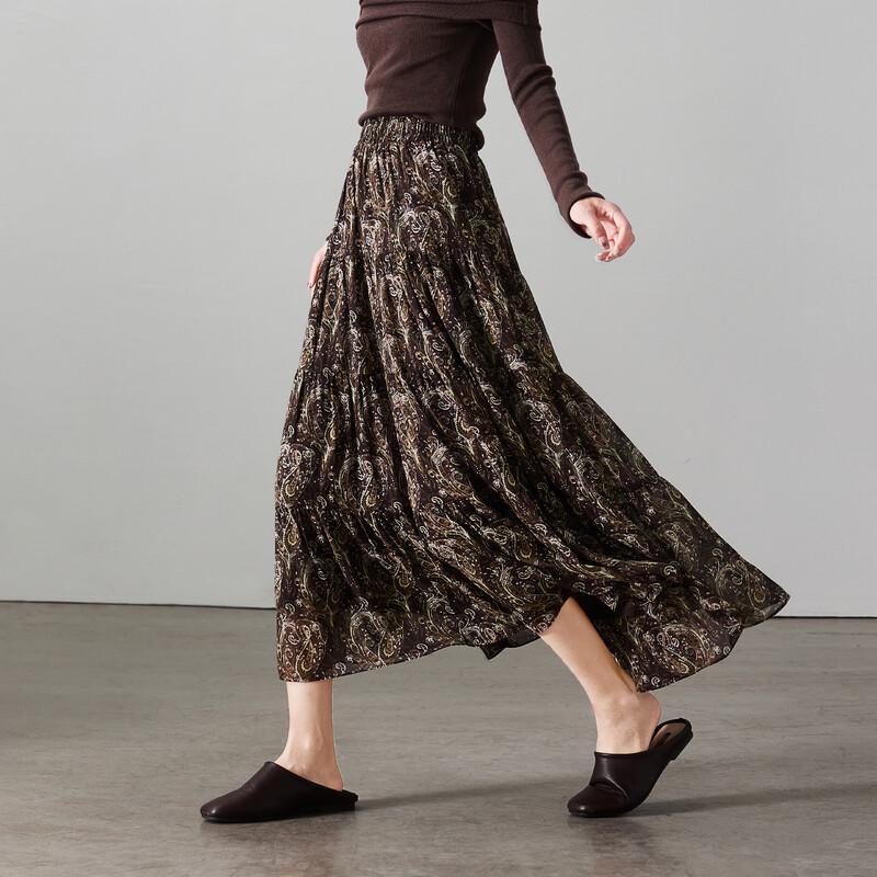 SOFSIL Women's Geometric Print Pleated A-Line Maxi Skirt