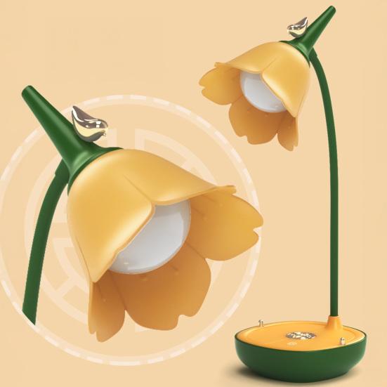 Flower Shape Lampshade Desk Lamp with 3-Level Color Temperature Touch Switch LED Soft Light Eye Protection 360 Degree Adjustable USB Powered Reading