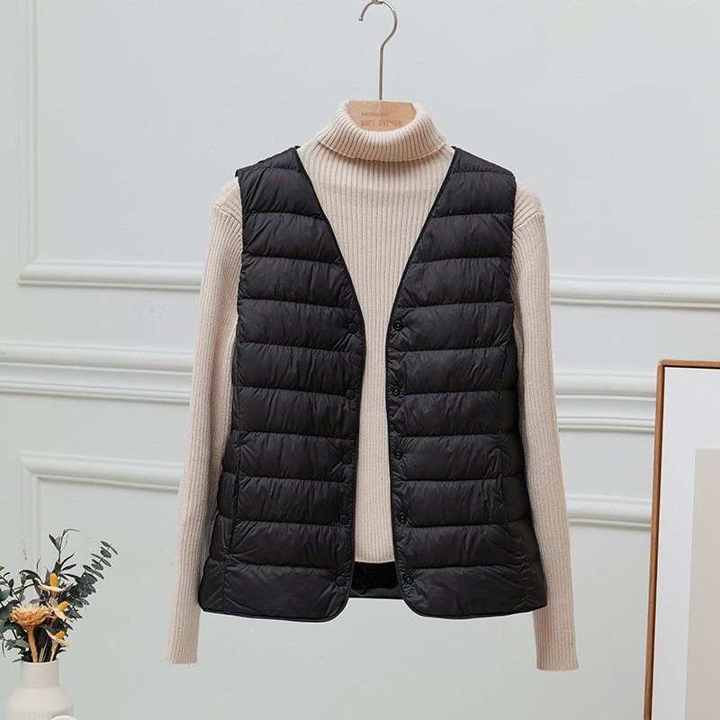 Womens Lightweight Down Vest V-Neck Loose Fit Short Plus Size Layering Fall 2025