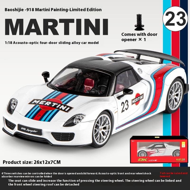 1/18 Porsche 918 Martini Lackiert Limitierte Edition Legierung Druckguss Modellauto Sammlung von Hobby-Ornamenten Ton & Licht Serie Geschenk