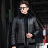 Men's Winter Shearling Leather Biker Jacket with Lapel