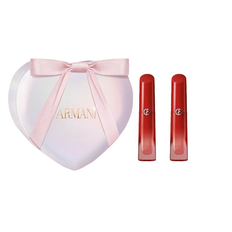 Набор макияжа Armani Водяная губная помада-вуаль, двойной блеск для губ, лимитированная подарочная коробка, набор помад, легко наносится Водяная губная помада-вуаль #161 + водяная губная помада-вуаль #400 красный