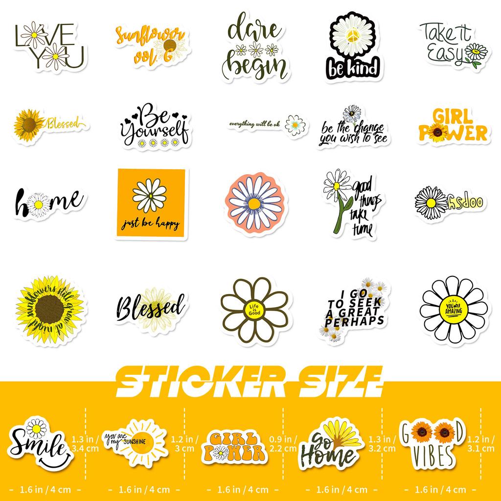 50 Small Size 4cm Text Stickers Sunflowers Water Cup Trolley Box Motivational Text Stickers