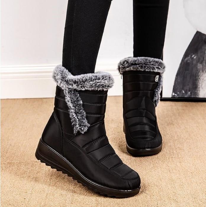 24 New fur collar imitation rabbit hair tall tube warm women's snow boots side chain waterproof women's boots casual women's shoes