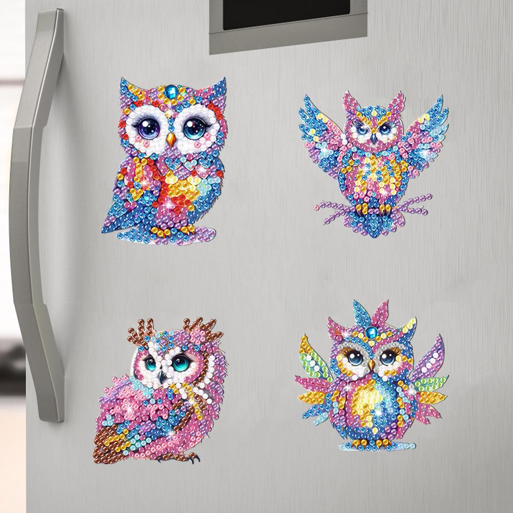 6Pcs Acrylic Special Shape Owl Fridge Stickers Diamond Art Fridge Magnet Diamond Painting Fridge Magnet for Fridge Whiteboards