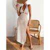 Spring Summer Elegant Long Skirt Beach Dress Women's Bikini Blocked Solid Round Neck Hollow Skirt