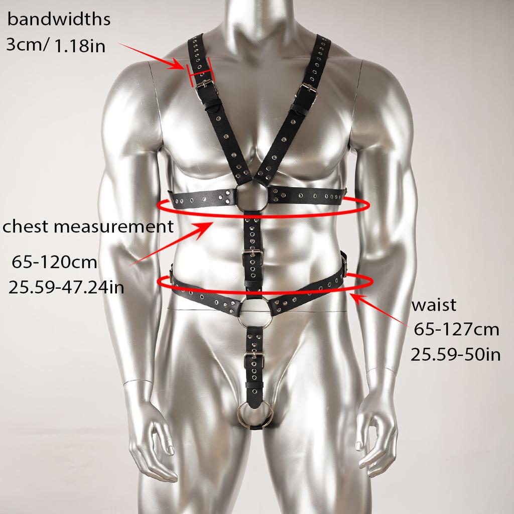 1pc Men's Leather Underwear Full Body Harness, Men's Thongs and Leather Tops, Mens Harnesses