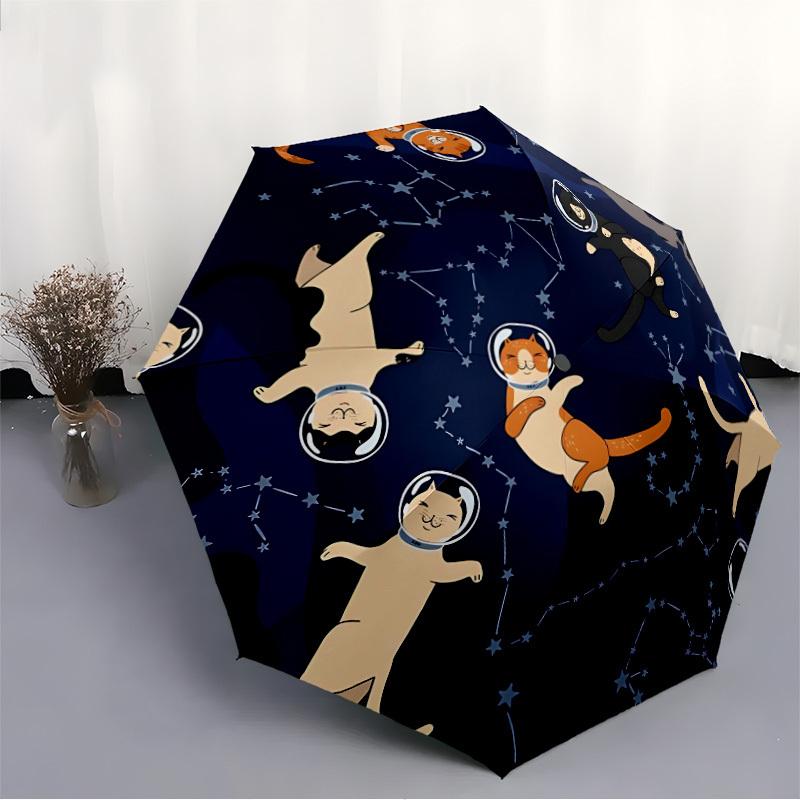1pc Space Cats Automatic Open/Close Umbrella, Windproof, Folding Compact Umbrella with Lightweight Design for Women/Men146