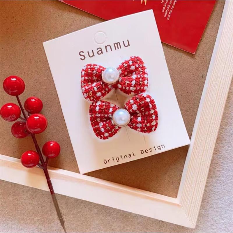 Red Tassel Bow Hairpin - Retro Hanfu Style for Girls