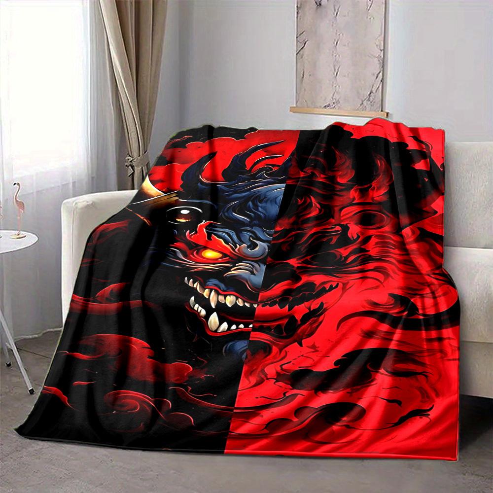 1pc Demon Mask Blanket, Lightweight Flannel Throw For Sofa, Bed, Travel, Camping, Livingroom, Office, Couch, Chair