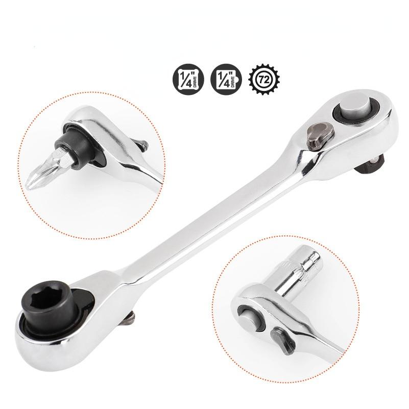 Portable 1/4 Inch Double Ended Quick Socket Ratchet Wrench Screwdriver Bit Spanner Two-way Adjustable Hand Tools XYZ
