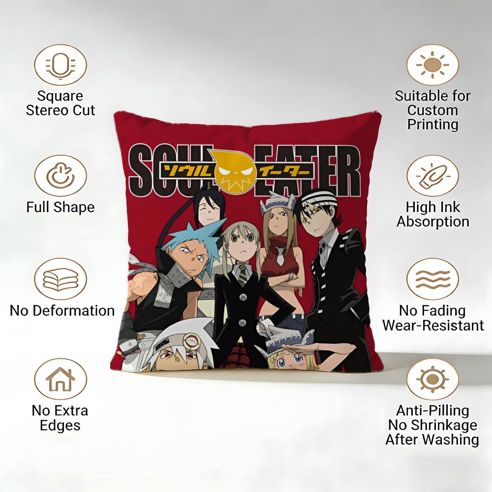 Cushion Cover Short Plush Throw Pillow Soft Washable Sofa Bed Office Cushion Hot Anime S-Soul Eaters