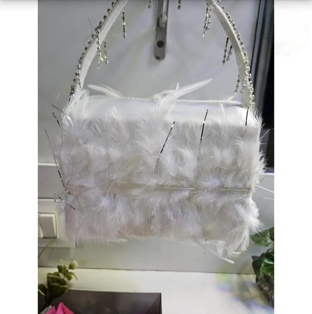 Luxus Weiße Feder Handtasche Designer Abendtasche mit Strassgriff Elegante Hochzeits-Clutch Party- & Cocktailtasche Geschenk für Sie