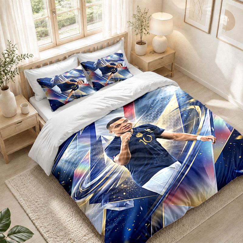 Set de așternut 1 Față de pilotă 2 Fețe de pernă Imprimeu Kylian Mbappe Dormitor Decorațiune pentru casă