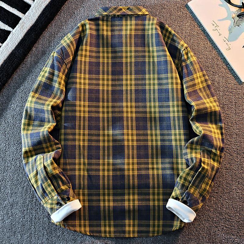 Autumn Men's Plaid Shirt Long Sleeve Casual Shirts Button Down Regular Fit Work Shirts