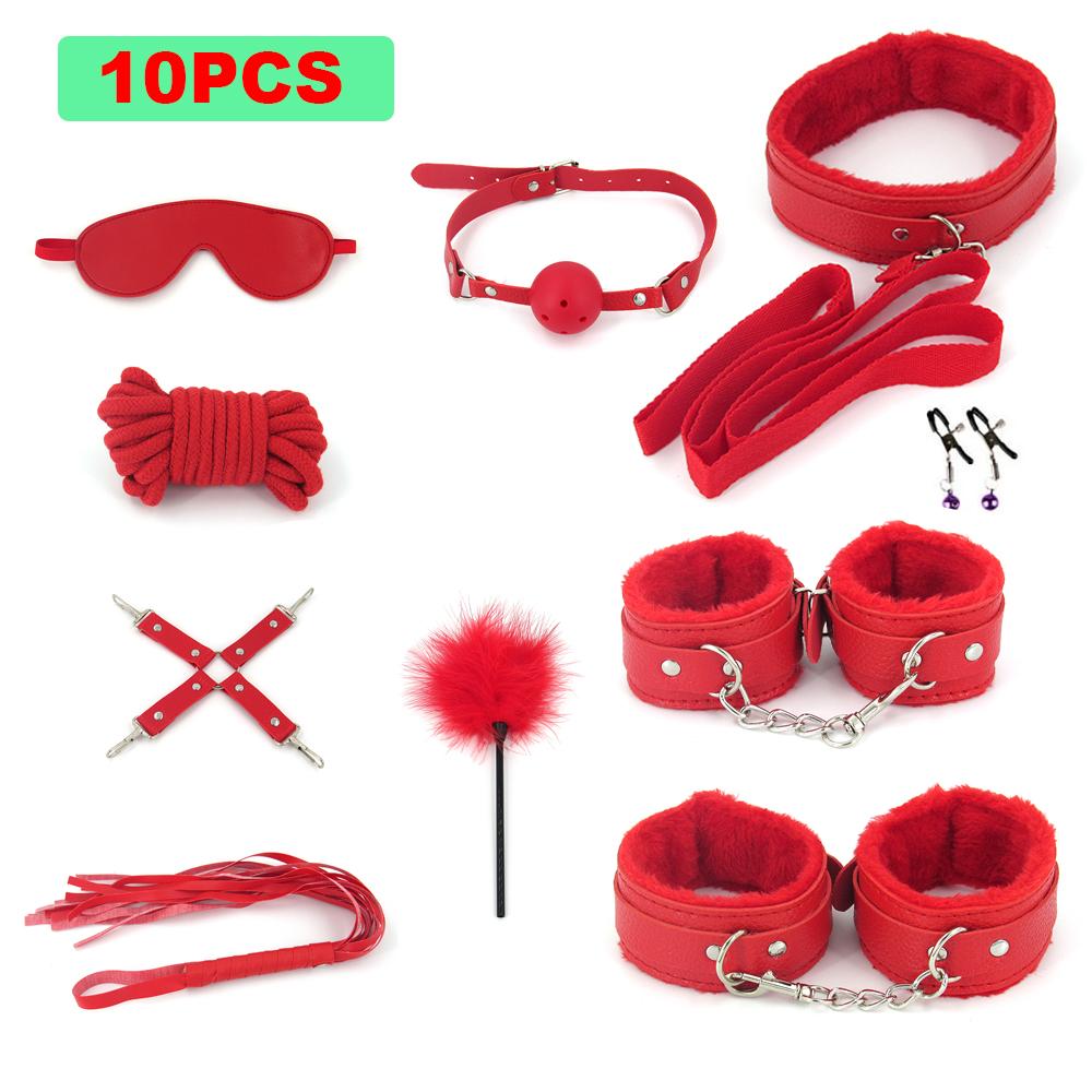 BDSM Bondage Set Sex Product Erotic Toys For Adults Games Plush Leather Handcuffs Nipple Clamps Gag Whip Rope Anal Plug