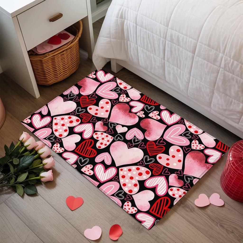 Sweet Cute Love Heart Pattern Door Mat Non-slip Water Daily Home Decor Floor Mat Romantic Valentine Carpet Living Room Decor