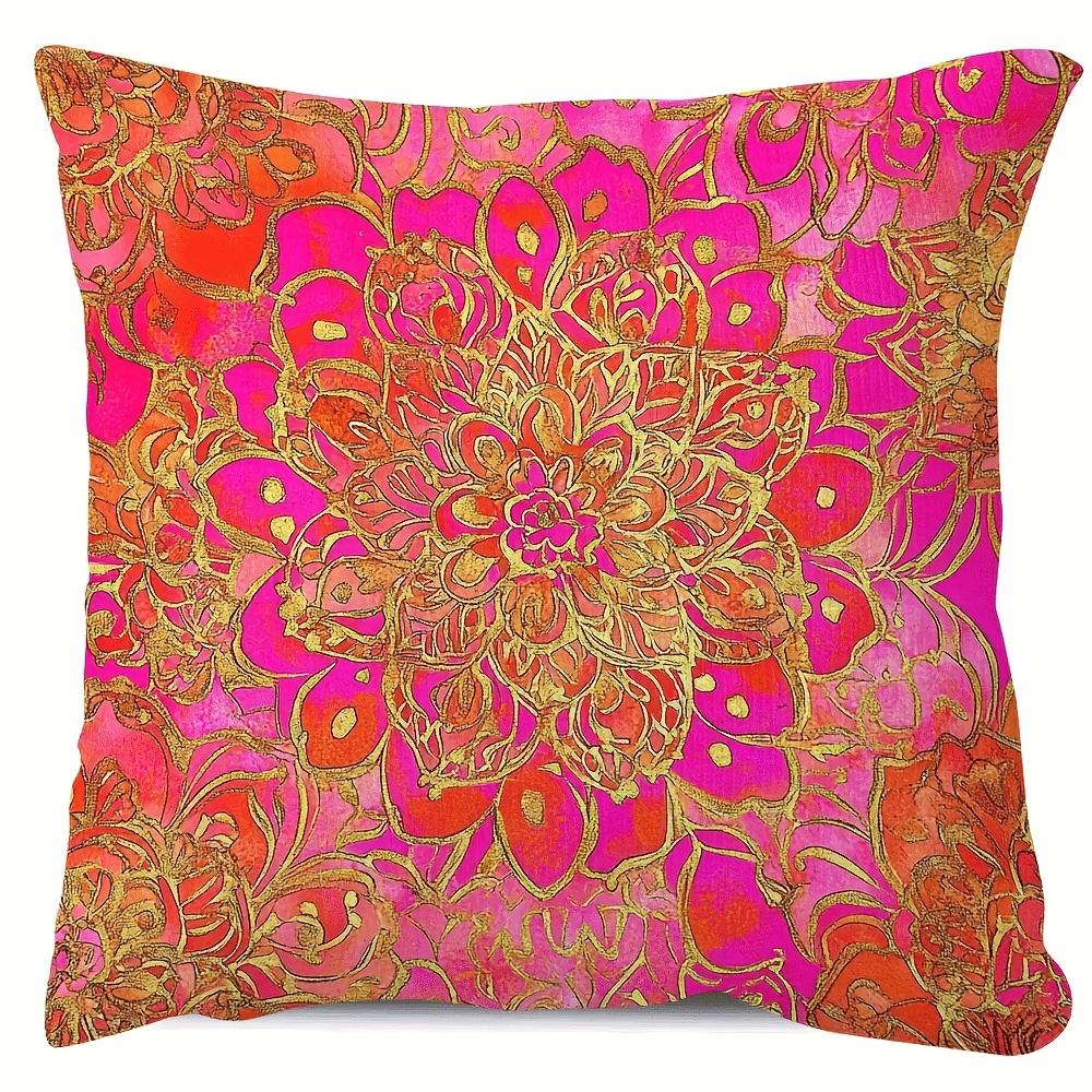 Pc Decorative Pillow Cover Bright Pink Gold Mandala Pattern Modern Nordic Style Cushion Case for Sofa Bedroom Office