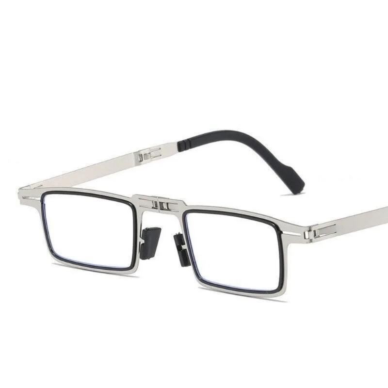 Retro Folding Reading Glasses For Men / Women Metal Frame Anti-Blue Light Eyeglasses With Free Case