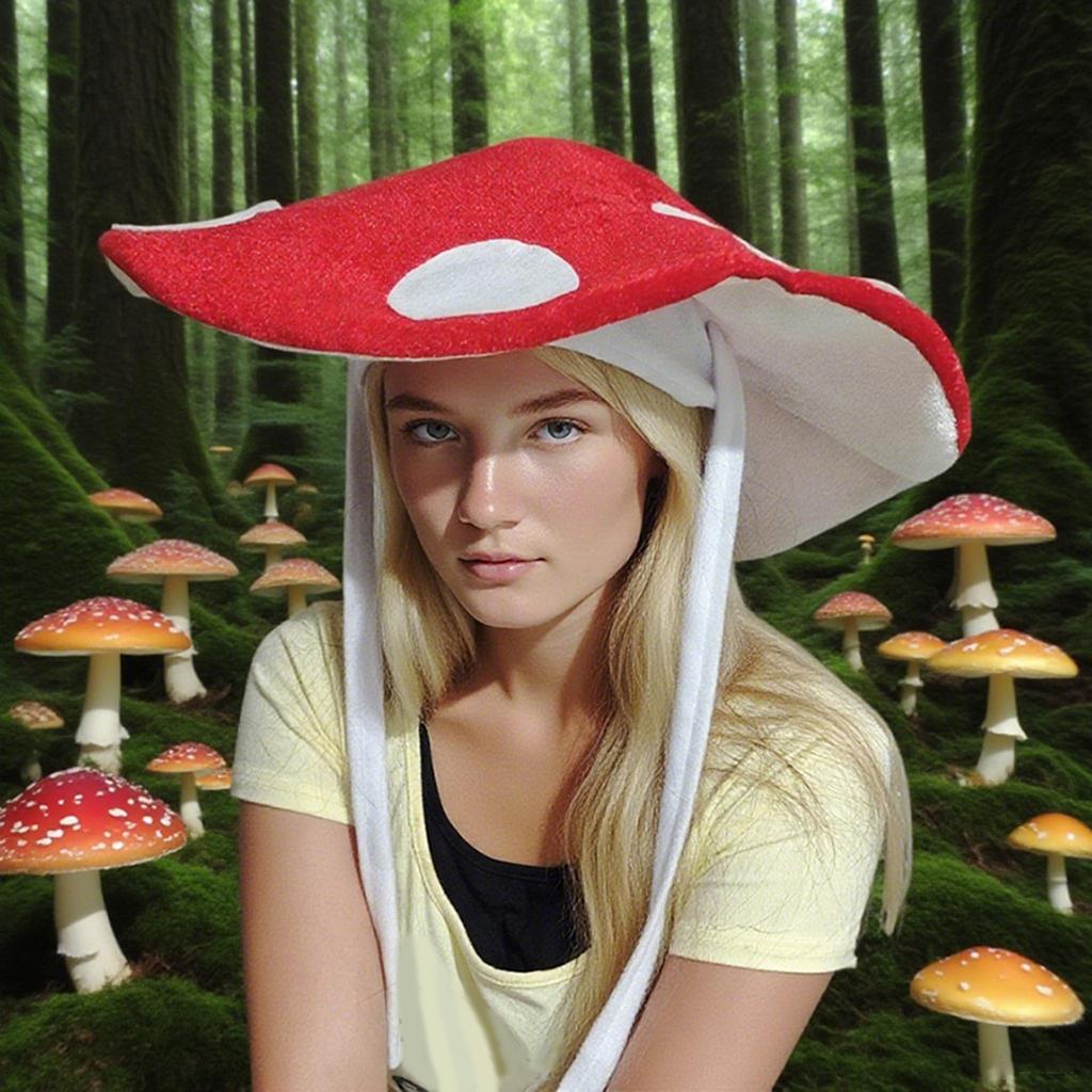 Lovely Mushroom Hat With Adjustable Neckties Soft Polyester Costume Accessory Headwear For RolePlay Halloween Party