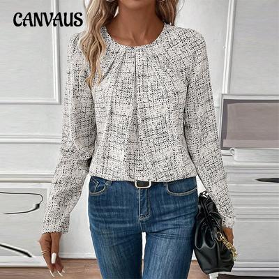 Camicia da donna a quadri a maniche lunghe temperamento pendolare primavera e autunno set camicia plissettata scollo ampio testa