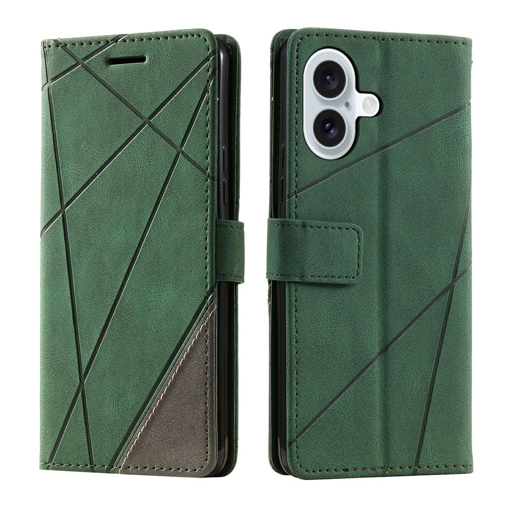 For iPhone 17 Case Imprinted Lines PU Leather Splicing Wallet Phone Cover