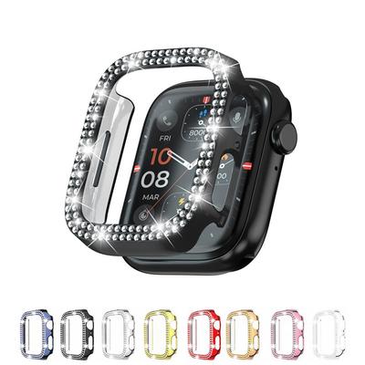 Coque PC à Double Rangée de Diamants Creux pour Apple Watch Cover 45mm 41mm 40mm 44mm 42mm Sans Protection d'Écran pour iWatch 9 8 7 6 5 4 SE