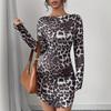 Fashion Style Spring & Fall Sexy Leopard Print Print Long Sleeves Dress Silm Slim Looking Sexy Hip Skirt Base Short Skirt