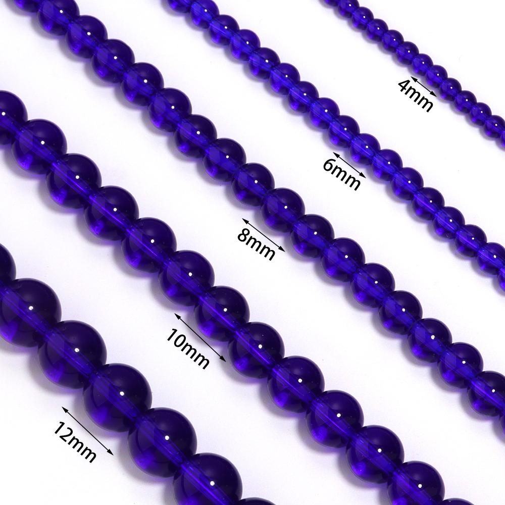 1 Strand 4/6/8/10/12mm Blue Glass Beads Smooth Round Loose Spacer Beads For DIY Jewelry Making Bracelets Necklace Accessories