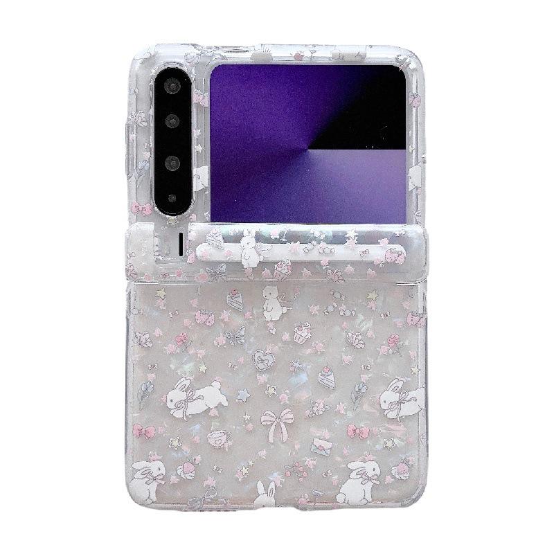 

Fresh Floral Wrist Strap Phone Case for Huawei Pura X - Foldable Screen, Hard PC, Anti-lost Lanyard Protective Cover Huawei Pura X