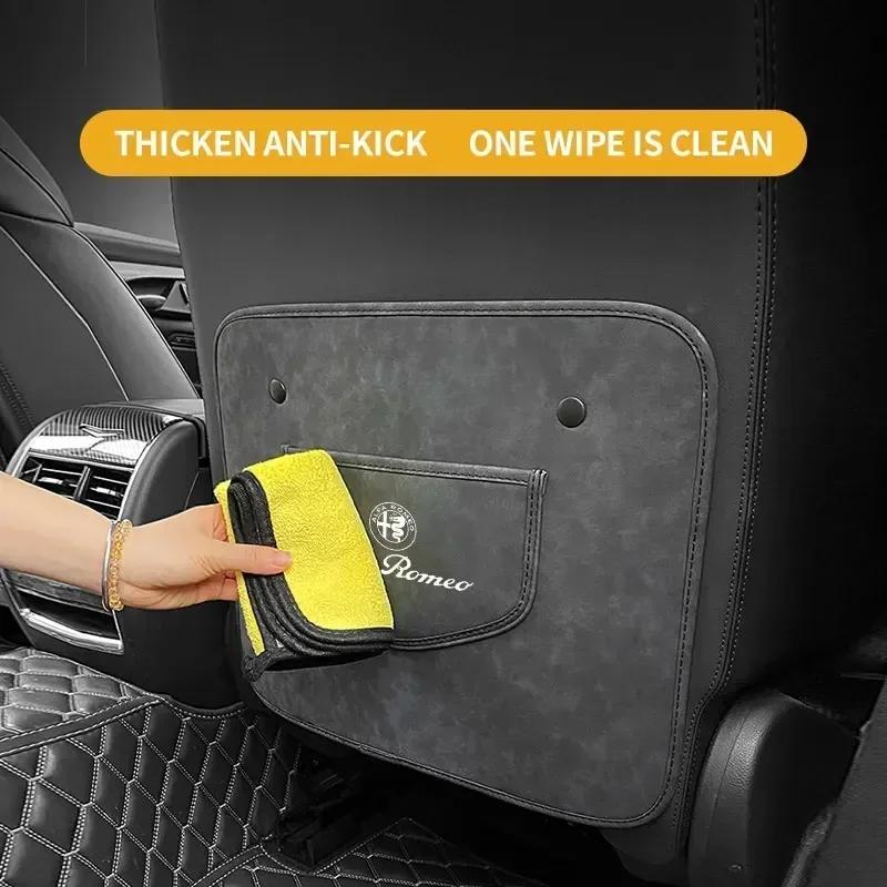 Car Anti-kick Mat Car Seats Anti Kick Pad Mat For Alfa Romeo 159 147 156 166 Giulietta Giulia Mito Stelvio Brera Spider
