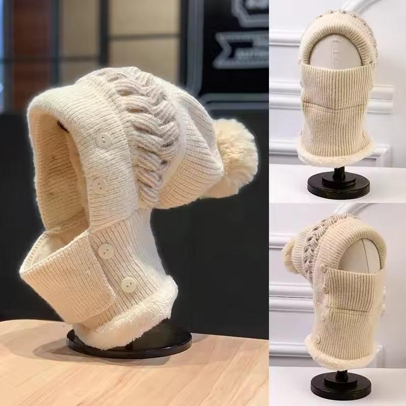 Neuer Stil Damen Bommel Wintermützen Plüsch Pelzgefüttert Warm Halten Wintermütze Damen Winddicht Kälteschutz Verdicken Sturmhaube Mütze