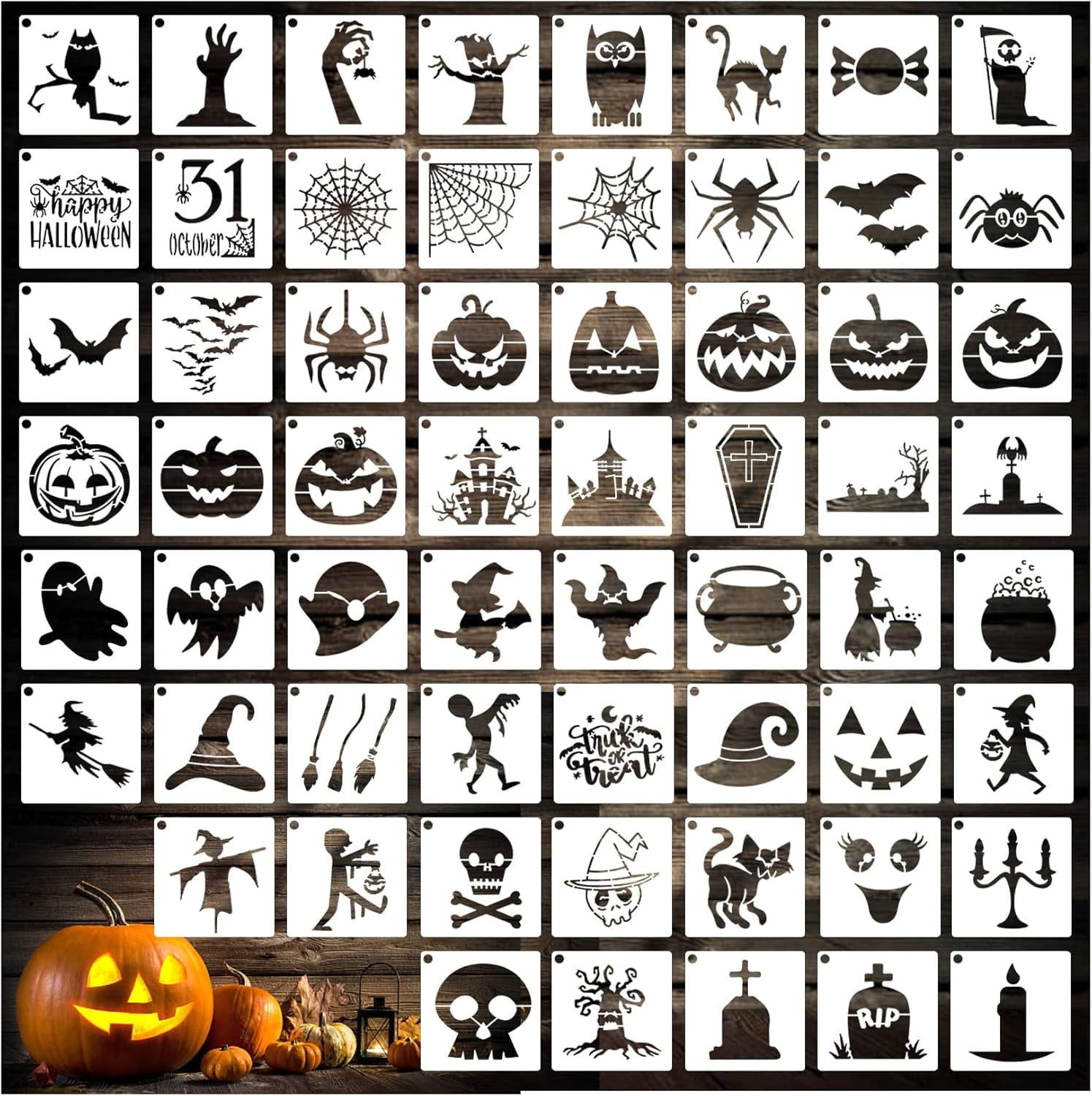 

60PCS Small Stencils for Painting on Wood Reusable, 3 Inch Reusable Stencil for Craft Ornament Paint Template Stencils halloween