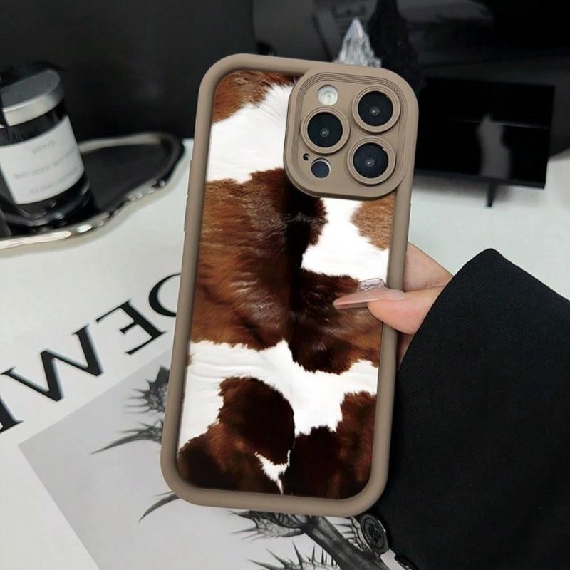 Custodia per telefono marrone con motivo mucca creativa adatta per iPhone 17 16 15 14 13 12 11 Pro/Max/Plus cover posteriore anti-caduta e anti-urto