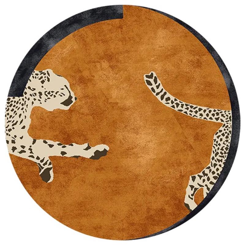 Light Luxury Bedroom Decor Round Carpet Thickend Plush Bedside Floor Mat Fluffy Soft Rug Leopard Pattern Carpets for Living Room