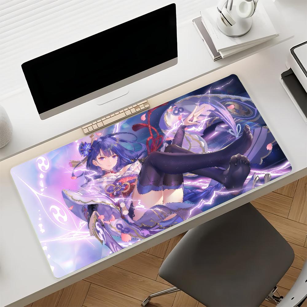 Genshin Impact Raiden Shogun Large Gaming Mouse Pad Nonslip Rubber Base Xxl Deskmat For Laptop Pc Gamer Home Office Decor